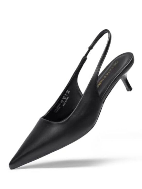 Shoes - Women's Slingback Kitten Heels Pointed Toe Faux Leather Pumps